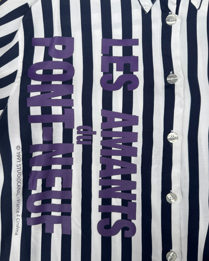 【Les Amants du Pont-Neuf】Silk Stripe Shirt(Title&/Letter/Words)/NAVY × WHITE ST【ONE&ONLY/one-off】