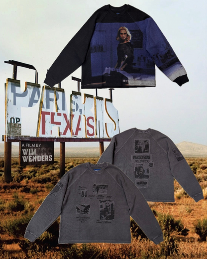 【PARIS,TEXAS】Booth 4 Waffle Sweatshirt(OVERSIZE) /BLACK"Official"【SCRT】