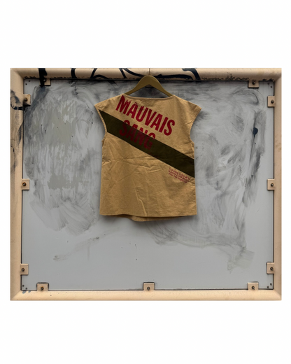 【MAUVAIS SANG】Sleeveless Shirt (Title&Run/Words)/BEIGE/【ONE&ONLY/one-off】