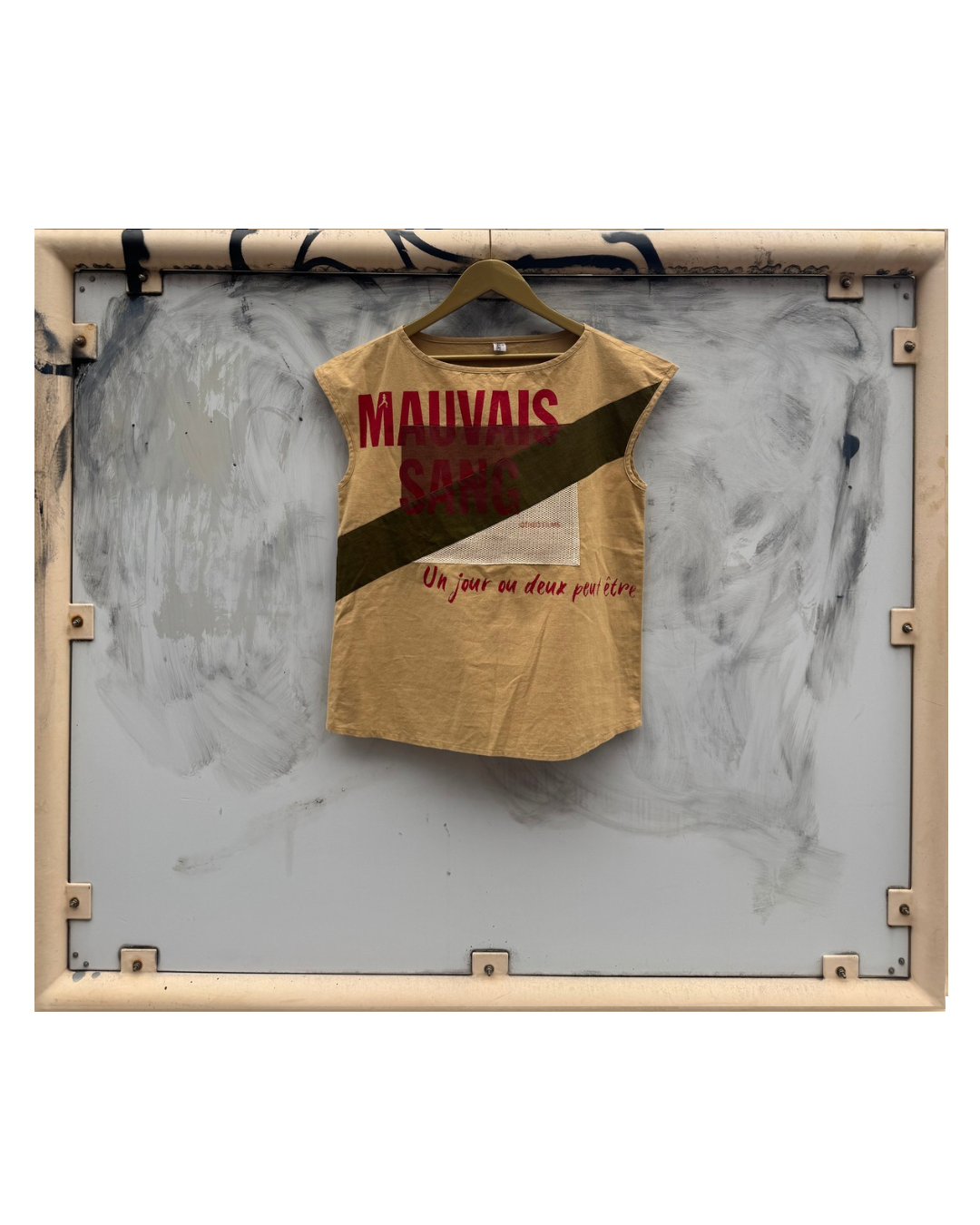【MAUVAIS SANG】Sleeveless Shirt (Title&Run/Words)/BEIGE/【ONE&ONLY/one-off】