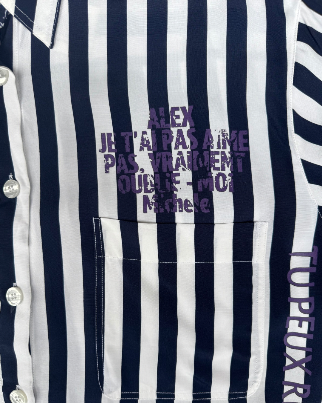 【Les Amants du Pont-Neuf】Silk Stripe Shirt(Title&/Letter/Words)/NAVY × WHITE ST【ONE&ONLY/one-off】