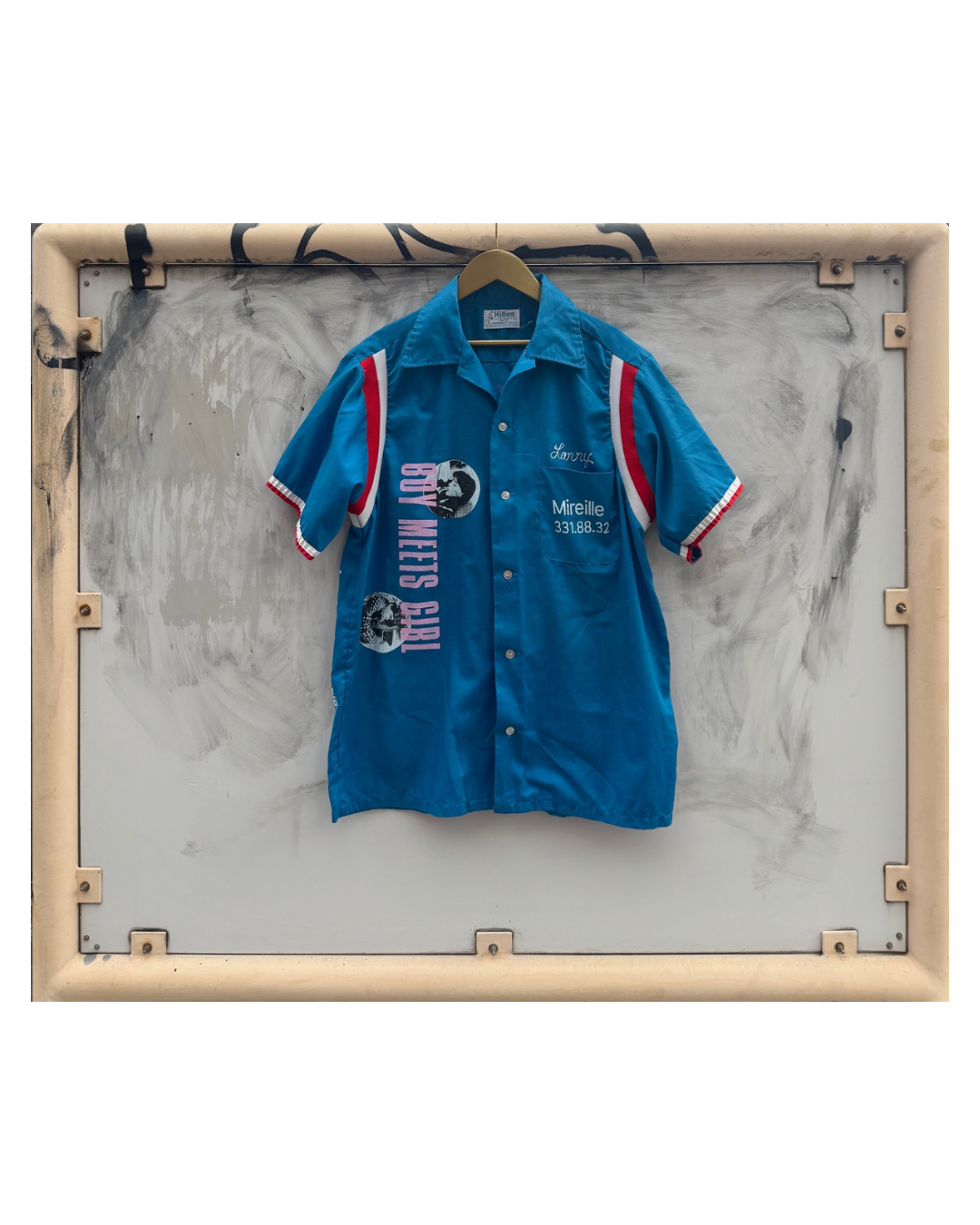 【BOY MEETS GIRL】Bowling Shirt (Title&Call/Phone No./Words/Vinyl)/BLUE【ONE&ONLY/one-off】