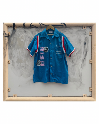 【BOY MEETS GIRL】Bowling Shirt (Title&Call/Phone No./Words/Vinyl)/BLUE【ONE&ONLY/one-off】
