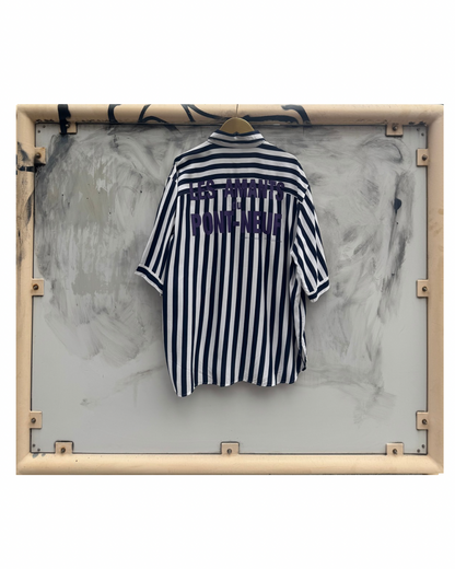 【Les Amants du Pont-Neuf】Silk Stripe Shirt(Title&/Letter/Words)/NAVY × WHITE ST【ONE&ONLY/one-off】