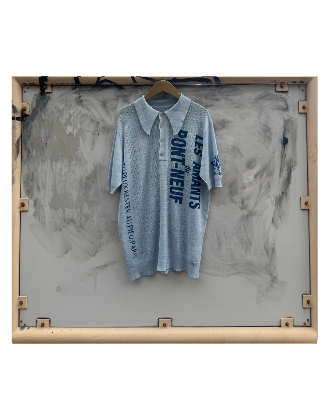 【Les Amants du Pont-Neuf】Knit Polo Shirt(Title&/Letter/Words)/PINK × BLUE × RED ST【ONE&ONLY/one-off】
