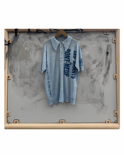 【Les Amants du Pont-Neuf】Knit Polo Shirt(Title&/Letter/Words)/PINK × BLUE × RED ST【ONE&ONLY/one-off】