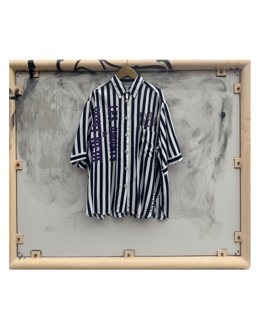 【Les Amants du Pont-Neuf】Silk Stripe Shirt(Title&/Letter/Words)/NAVY × WHITE ST【ONE&ONLY/one-off】