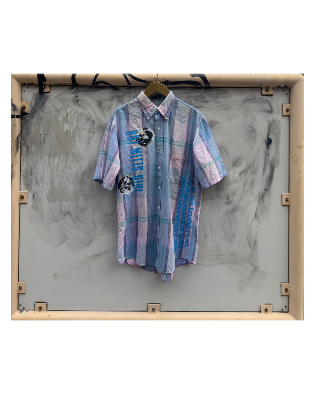 【BOY MEETS GIRL】B.D Check Shirt (Title&Words/Vinyl)/BLUE×PINK【ONE&ONLY/one-off】