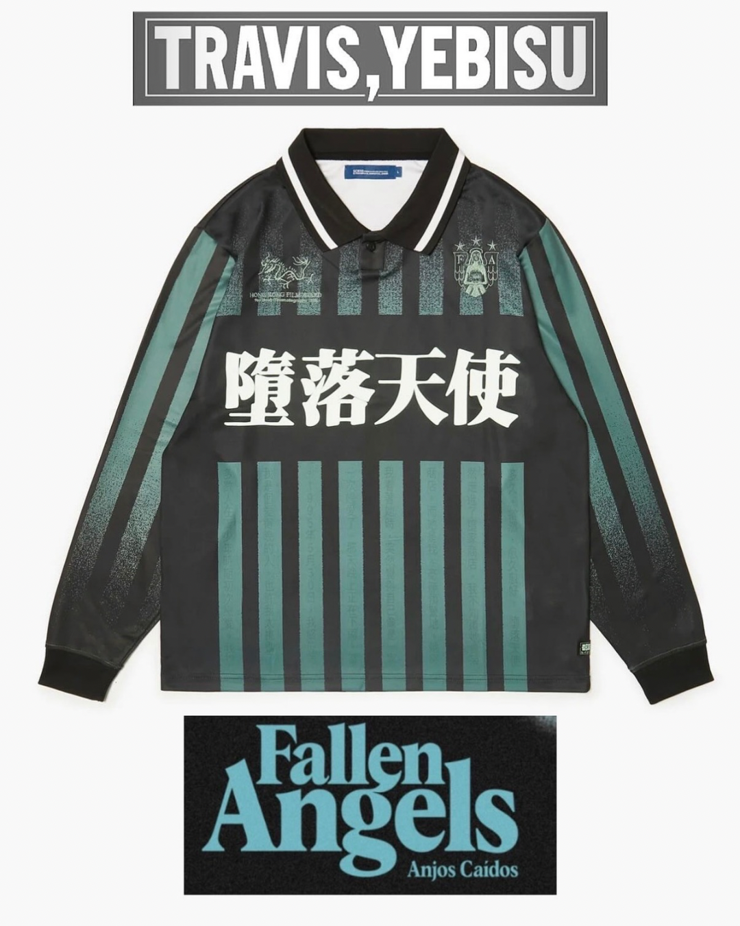 【FALLEN ANGELS】Kowloon Football Jersey /GREEN & BLACK stripe & Sticker Set【SCRT】