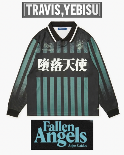 【FALLEN ANGELS】Kowloon Football Jersey /GREEN & BLACK stripe & Sticker Set【SCRT】