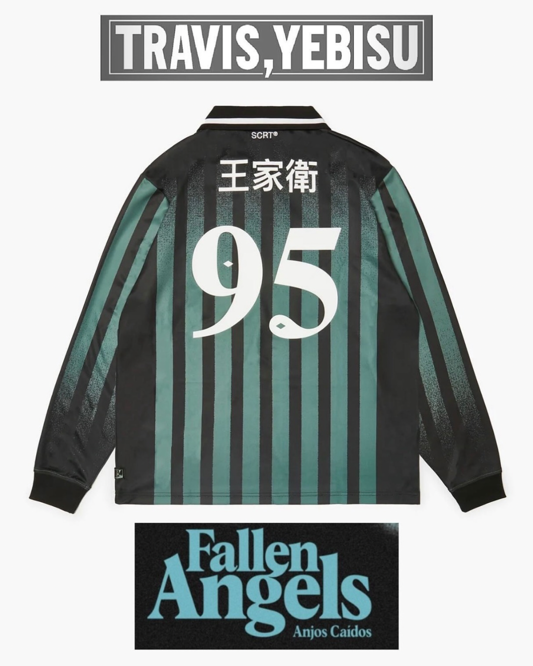 【FALLEN ANGELS】Kowloon Football Jersey /GREEN & BLACK stripe & Sticker Set【SCRT】