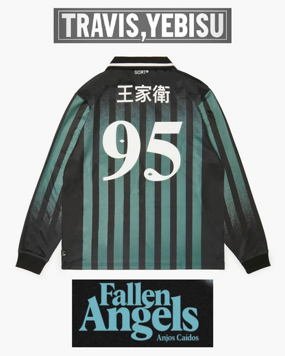 【FALLEN ANGELS】Kowloon Football Jersey /GREEN & BLACK stripe & Sticker Set【SCRT】