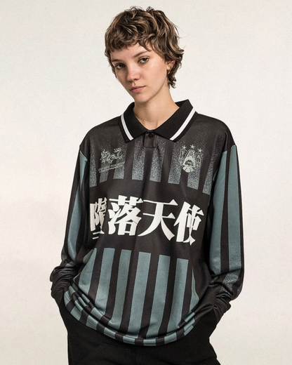 【FALLEN ANGELS】Kowloon Football Jersey /GREEN & BLACK stripe & Sticker Set【SCRT】
