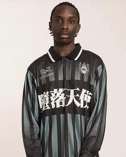 【FALLEN ANGELS】Kowloon Football Jersey /GREEN & BLACK stripe & Sticker Set【SCRT】