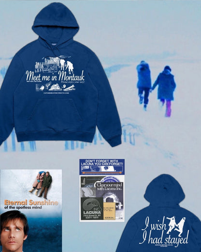 【Eternal Sunshine of the Spotless Mind】Meet Me in Montauk Hoodie w)Sticker set/BLUE【SCRT】