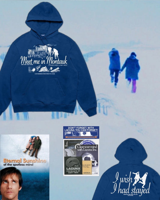 【Eternal Sunshine of the Spotless Mind】Meet Me in Montauk Hoodie w)Sticker set/BLUE【SCRT】